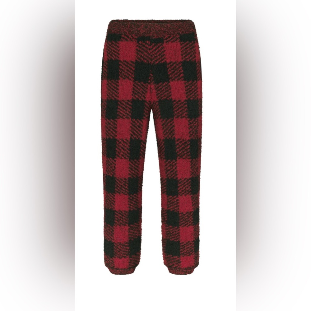 NWT SKIMS COZY KNIT UNISEX JOGGER - Sz S/M Brick Red Buffalo Plaid